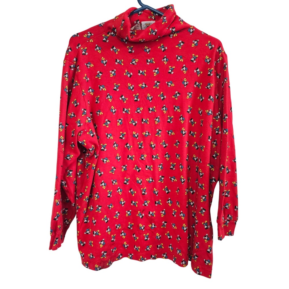 Vintage Mickey & Co Disney Mickey All Over Print Red Turtleneck Top 2X 8001